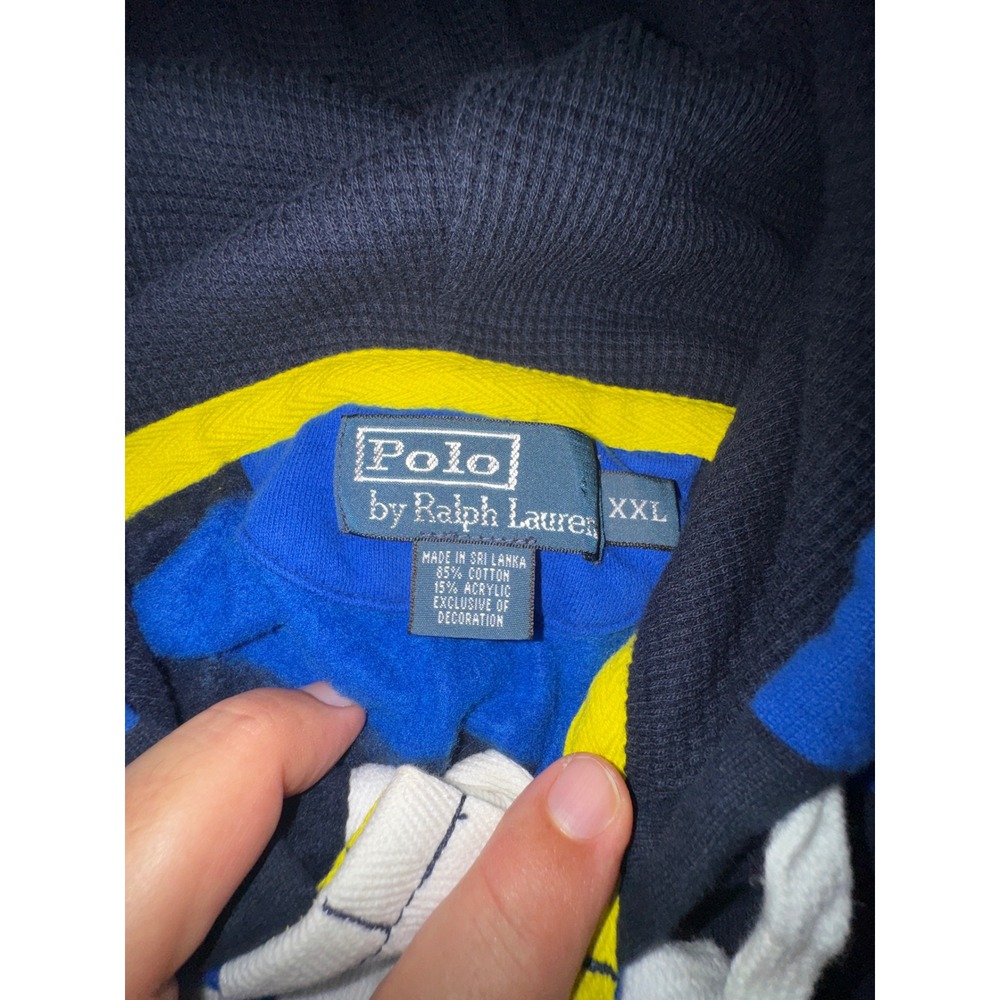Polo Ralph Lauren Hooded Rugby Shirt XXL Navy Royal Blue Stripe Pullover - Picture 4 of 12